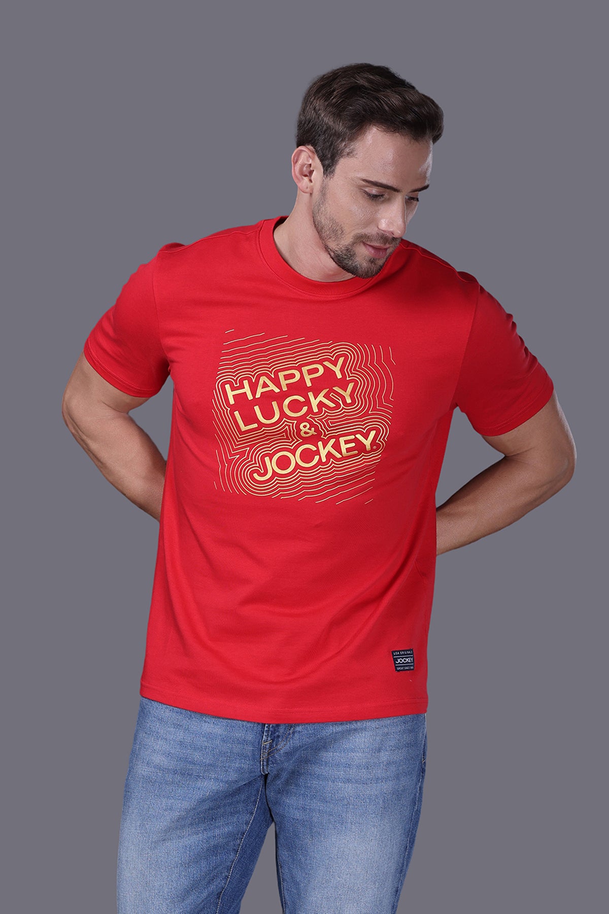 Áo T-shirt Unisex đỏ may mắn in họa tiết Happiness - J4100