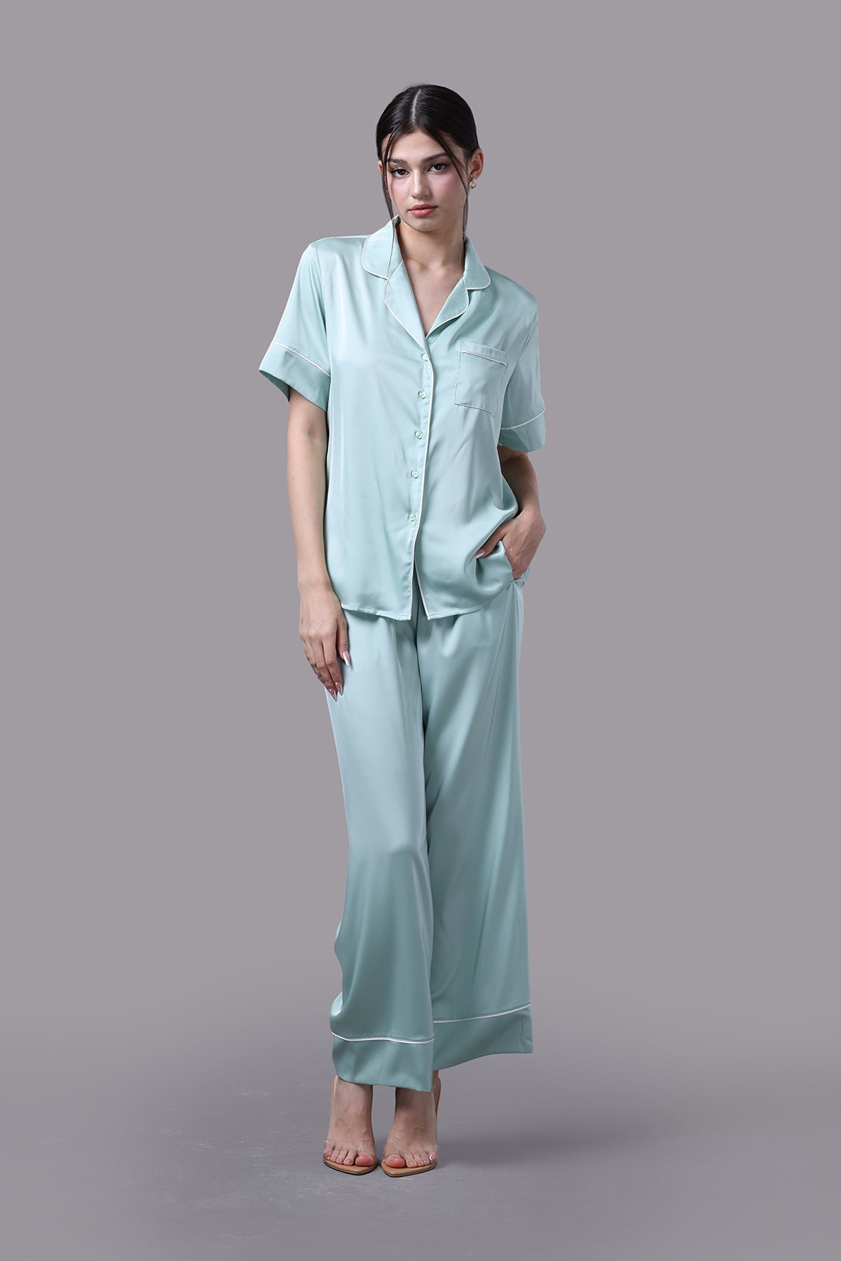 Bộ pijama dài nữ Vera latin trơn tay ngắn - V0716