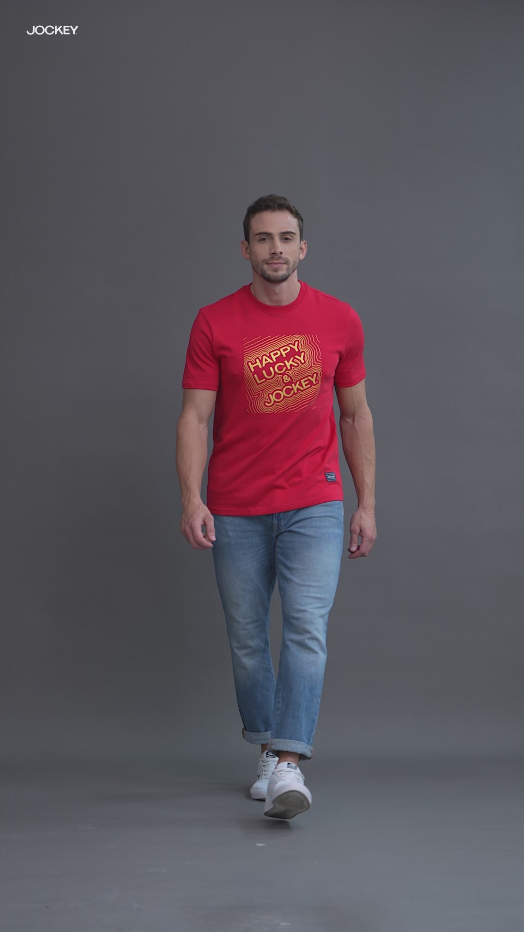 Áo T-shirt Unisex đỏ may mắn in họa tiết Happiness - J4100