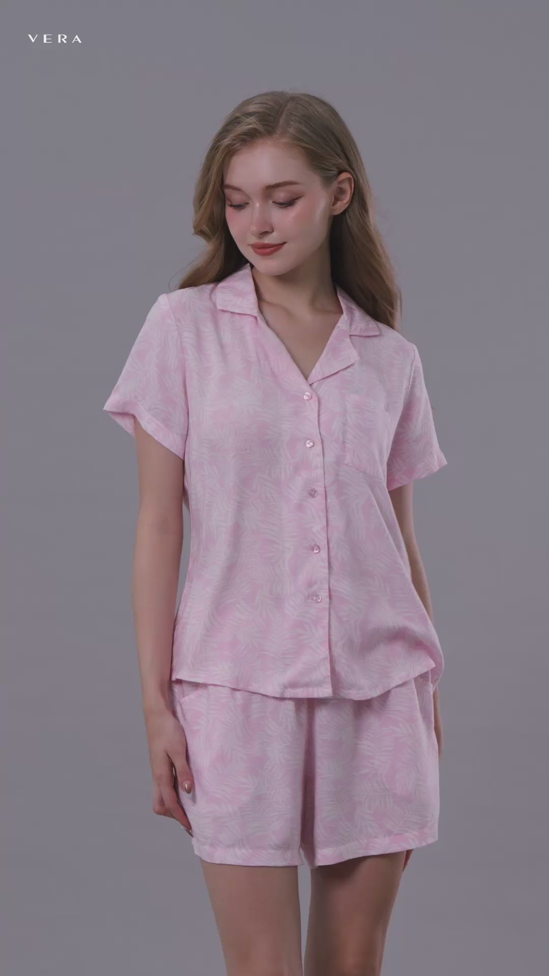 Bộ pijama ngắn nữ Vera rayon slub in tay ngắn - V0636